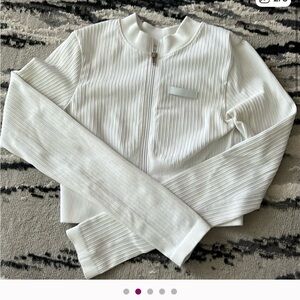 Bo+tee White Ribbed Zip-Up Jacket